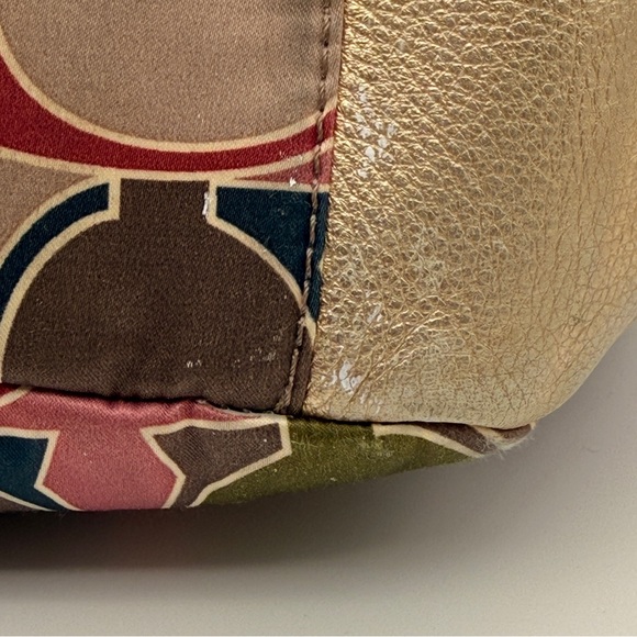 Coach Signature Multi-Color Satin Tote Bag with Metallic Gold Trim Shoulder Bag - Picture 7 of 16